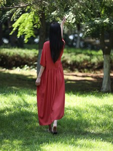 Women Cotton Linen Loose Fit Maxi <b>Dress</b> Short Sleeve O-Neck Long <b>Dress</b> Comfortable <b>Boho</b> <b>Summer</b> Outfit - Product Image 2