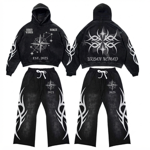 Conjunto Deportivo Y2K Vintage Lavado, Sudadera con Capucha Oversize y Pantalones Deportivos, Diseño Tribal Cyber Sigilism, Ropa Deportiva Urbana - Product Image 2