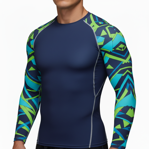 Custom Sublimated Jiu Jitsu Rash guard Long Sleeve MMA BJJ <b>Compression</b> <b>Shirt</b> with Surf Logo Wholesale for Men - Product Image 4