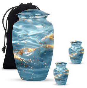 Blue Water Pattern Aluminium Urn Abstract Metal <b>Keepsake</b> Cremation <b>Ashes</b> Memorial Sympathy Vessel - Product Image 4