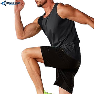 Men's Black Sleeveless Tank Top O-Neck Solid Color Knitted Quick Dry Sporty Style - Product Image 2