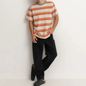 T-shirt à manches courtes rayé pour homme, col rond, coupe classique, tricoté, 100% coton, respirant - Product Image 2