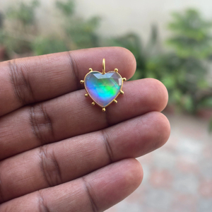 Vintage Heart Shape Opal <b>Pendant</b> 925 Silver Plated Fancy Bezel Setting Handmade Gemstone Wedding Charms Certified Women's - Product Image 1