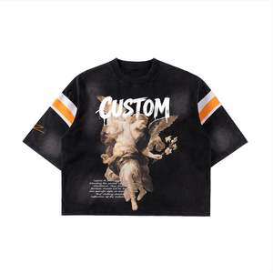 เสื้อยืดโอเวอร์ไซส์ทรงหลวมแบบวินเทจ ลายปะติดปะต่อ น้ำหนัก 230 กรัม ซักย้อมสีแบบแอซิดวอช สั่งทำได้ แฟชั่นสำหรับผู้ชาย ผ้าหนา - Product Image 1