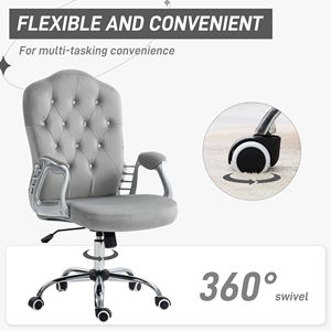 Sedia da Ufficio Girevole in Velluto Grigio Chiaro con Bottoni Trapuntati, Altezza Regolabile e Ruote Facili da Spostare - Product Image 6