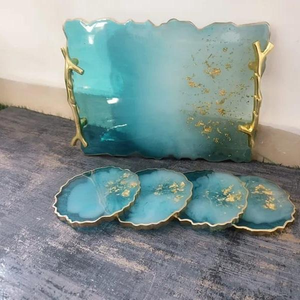 Plateau de service et sous-verres décoratifs en résine, faits main, de haute qualité, personnalisés, avec motifs floraux peints à la main, modèle traditionnel - Product Image 5
