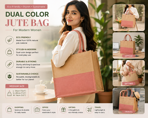 Bolsa de Yute Grande Personalizada de Doble Color con Asas Dobles para Mujer, Bolsa de Compras Reutilizable Ecológica, Elegante y Natural - Product Image 4