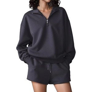 Vente Chaude – Sweat-shirt Femme Oversize à Col Zippé Imprimé Géométrique, Manches Longues, Épaules Tombantes, en Polyester Tricoté, Idéal pour l'Automne, OEM - Product Image 1