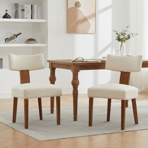 Set di 2 Sedie da Pranzo Moderne Senza Braccioli in Lino con Schienale Curvo e Gambe in Legno Massello per Sala da Pranzo e Soggiorno 064 - Product Image 1