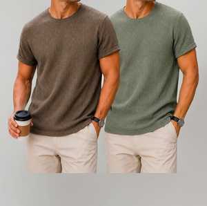 Camiseta de Manga Corta para Hombre, Cuello Redondo, Estilo Casual, Corte Regular, Tejido Waffle, Color Sólido - Product Image 1