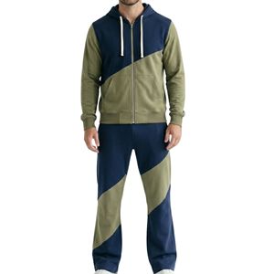 Ensemble de survêtement streetwear ample en molleton de coton épais, avec blocs de couleur et empiècements patchwork, à épaules tombantes - Product Image 1