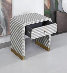 Table à tiroirs en os incrusté de la marque ILAHI, design moderne, détails en agate, rangement à trois niveaux, meuble portable pour la maison - Product Image 3