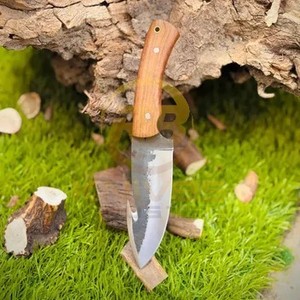 Cuchillo de Caza y Camping de Hoja Fija de Acero de Damasco con Mango Ergonómico de Madera, Opción DIY, OEM/ODM Disponible, Funda de Cuero - Product Image 3