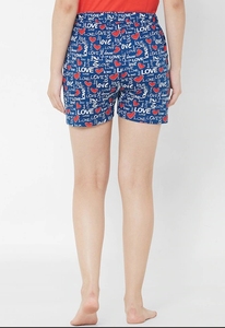 Women's Blue Print Cotton Shorts Casual <b>Elastic</b> Waist Knitted Breathable Regular Fit Letter Pattern - Product Image 4