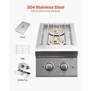 Doppi Bruciatori Laterali a Propano Liquido da 17.000 BTU per Cucina Esterna, Accessori BBQ Convertibili a Gas Naturale in Acciaio Inossidabile 304 - Product Image 5