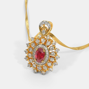 Yellow Gold Oval Ruby Floral Halo Lab Grown Diamond Pendant Necklace - Product Image 2