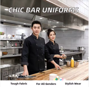 Uniformes Modernos Personalizables para Restaurantes y Bares, Diseño de Manga Larga con Logotipo, Tejido Twill de Poliéster/Algodón, Unisex, Artículos en Stock - Product Image 2
