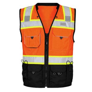 Chaleco de Seguridad Naranja de Alta Visibilidad con Franjas Reflectantes, Múltiples Bolsillos, Cierre de Cremallera, Material de Malla Transpirable - Product Image 3