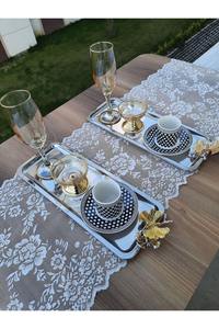 Bandeja de Servicio de Metal Plateado de Lujo con Asa de Flor Dorada para Servir Té, Café, Bocadillos en Reuniones Familiares y Eventos - Product Image 3