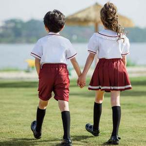 Uniforme Escolar para Niñas, Conjunto de Dos Piezas, Camisa Blanca y Falda Roja de Algodón, Uniforme para Estudiantes de Primaria - Product Image 2