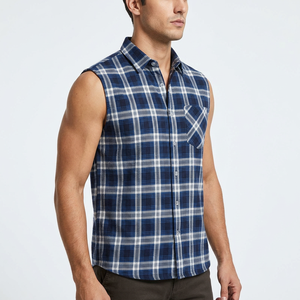Camisa de Franela a Cuadros sin Mangas para Hombre, de Alta Calidad, con Aberturas Deshilachadas en los Brazos, Estilo Casual, Cierre de Botones, Corte Ajustado, 100% Algodón Transpirable - Product Image 1