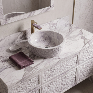 Modern <b>Round</b> Marble Vessel <b>Sink</b> with Drainer Countertop Mounted <b>Bathroom</b> Vanity Basin - Product Image 6