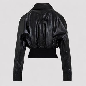<b>Black</b> Leather Bomber <b>Jacket</b> Women, Vintage Cropped Oversized, Streetwear Style Trending Fashion - Product Image 2