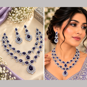 Juego de Collar y Aretes JeweleMarket para Mujer, Chapado en Oro y Plata, con Cristales de Imitación, Estilo Étnico, para Boda, Compromiso, Aniversario, Regalo - Product Image 1