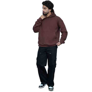 Sweat à capuche d'hiver pour homme en polyester/coton épais, coupe classique, avec étiquette de poche personnalisée, logo de haute qualité, teinture unie - Product Image 1