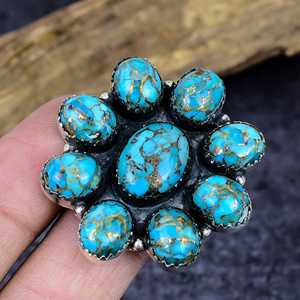 Anillo de Cobre Vintage con Turquesa Azul, Joyería Artesanal de Plata de Ley Inspirada en la Naturaleza, Regalo Único para Mujer - Product Image 5