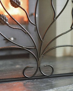 Wild Fern Metal Fireplace <b>Screen</b> Three Panel Folding Fine Mesh Spark Guard Freestanding Hearth <b>Protector</b> Black Finish - Product Image 4