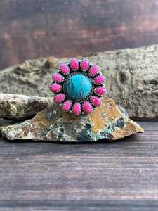 Arizona Turquoise Hot Pink <b>Adjustable</b> <b>Ring</b> Handmade Sterling Silver Colorful Gemstone Southwest Artisan Jewelry - Product Image 1