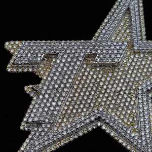 Joyería Kaleido, Colgante de Plata de Ley 925 con Moissanita y Diamantes Redondos y Baguette, Diseño de Estrella y Luna, Estilo Hiphop - Regalo - Product Image 2