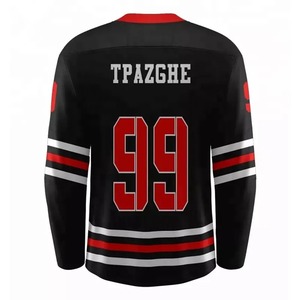 Jersey de Hockey sobre Hielo con Logotipo Personalizado, Manga Larga, Sublimado, Uniforme de Equipo, Rayas Negras, Rojas y Blancas, Manga Completa para Hombre - Product Image 3
