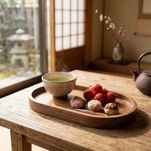 Oval Wood Luxury Tea Serving Tray Coaster Polished Tabletop Plate for Tea Drinks Snacks Party Home Restaurant - Product Image 4