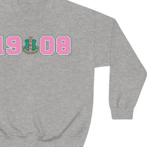 เสื้อสเวตเชิ้ตคอกลมสีเทาชาร์โคล พิมพ์ลายกราฟิก 1908 สีชมพูและสีเขียว แขนยาว ผ้าฝ้ายฟลีซ สไตล์ลำลอง เสื้อพูลโอเวอร์สำหรับผู้หญิง - Product Image 2