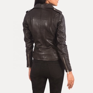 Nuevo abrigo de invierno estilo motorista para mujer, chaqueta de cuero de piel de vaca auténtica con bolsillos, apliques decorativos naturales, lona transpirable teñida - Product Image 4