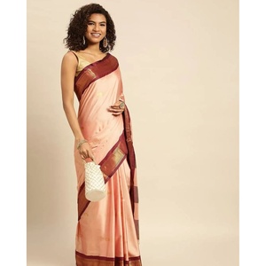SEDA TRADICIONAL PAITHANI ZARI TRABAJO SAREE CON BLUSA DESCOSADA MELOCOTÓN - Product Image 1