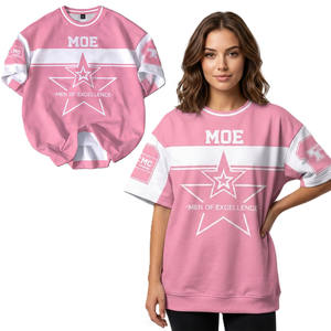 Jersey de Fútbol Americano en Bloques de Color Rosa y Blanco, Mezcla de Algodón, Cuello Redondo, Ropa Deportiva, Impresión Personalizada, OEM, Venta al Por Mayor - Product Image 1