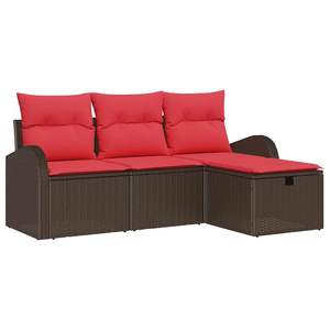 Ensemble de jardin 4 pièces en polyrotin marron et rouge avec coussins manuels, ensemble de canapé marron et rouge - Product Image 2