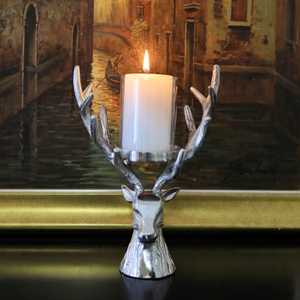 Crafted Glow <b>Silver</b> Deer Head <b>Candlestick</b> Holder with Antler Design for Home Decoration Heat Resistant Metal Candle Holder - Product Image 1