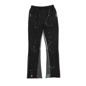 Pantalon évasé décontracté pour homme, grande taille, taille élastique avec cordon de serrage, broderie, polaire mi-épaisse, pour l'automne - Product Image 2