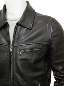 Veste en cuir pour homme, veste de moto à col montant, fabricant OEM, logo personnalisé, veste en cuir pour homme - Product Image 3