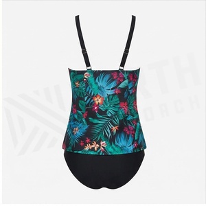Traje de baño de una pieza con estampado floral para mujer, cuello en V, halter, push-up, cintura alta, elástico - Product Image 2