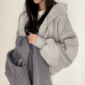 Sudaderas casuales para mujer, profesionales, de nueva calidad, estilo retro, de color sólido, con cremallera, extragrandes, estilo Harajuku, de manga larga con capucha. - Product Image 4