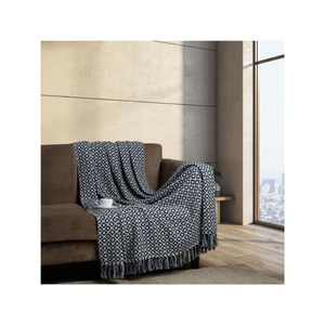 Manta de Lino Acrílico Premium con Motivo Azul, 60x80 Pulgadas, Suave y Elegante, con Caída Perfecta, Cumple con la Normativa BIS, Hecho en India, para Compradores que Buscan un Estilo Minimalista de Lujo - Product Image 1