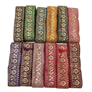 ริบบิ้นลูกไม้ฝ้ายคุณภาพสูงปักลายประดับคอเสื้อพร้อมเลื่อม ราคาขายส่งสำหรับส่งออกไปอินเดีย - Product Image 1