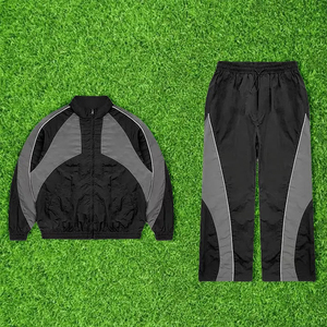 Ensemble survêtement streetwear homme personnalisé en nylon avec fermeture éclair, coupe-vent color block et taille élastique - Product Image 6