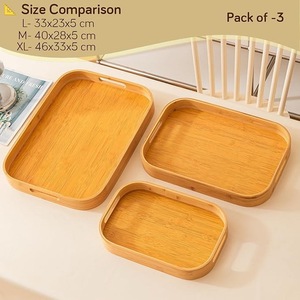 Eco-Friendly Bamboo Serving Tray <b>Set</b> of 3 Rectangular Stackable Wooden <b>Nesting</b> Trays with Handles for Breakfast <b>Coffee</b> <b>Table</b> - Product Image 4