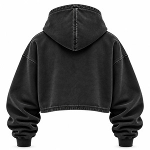 Washed Black Cropped Hoodie <b>Pullover</b> <b>Men</b> Solid 100% Cotton Regular Fit Pocket Casual Winter Wear - Product Image 5